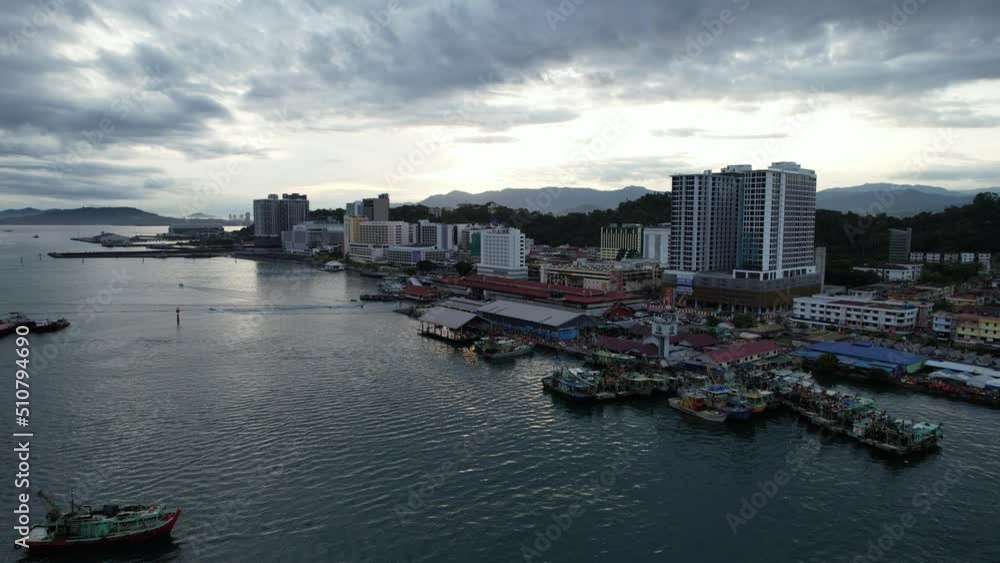 Kota Kinabalu, Sabah Malaysia – June 14, 2022: The Waterfront and Esplanade Area of Kota Kinabalu City Centre Kota Kinabalu, Sabah Malaysia – June 14, 2022: The Waterfront and Esplanade Area of Kota Kinabalu City Centre