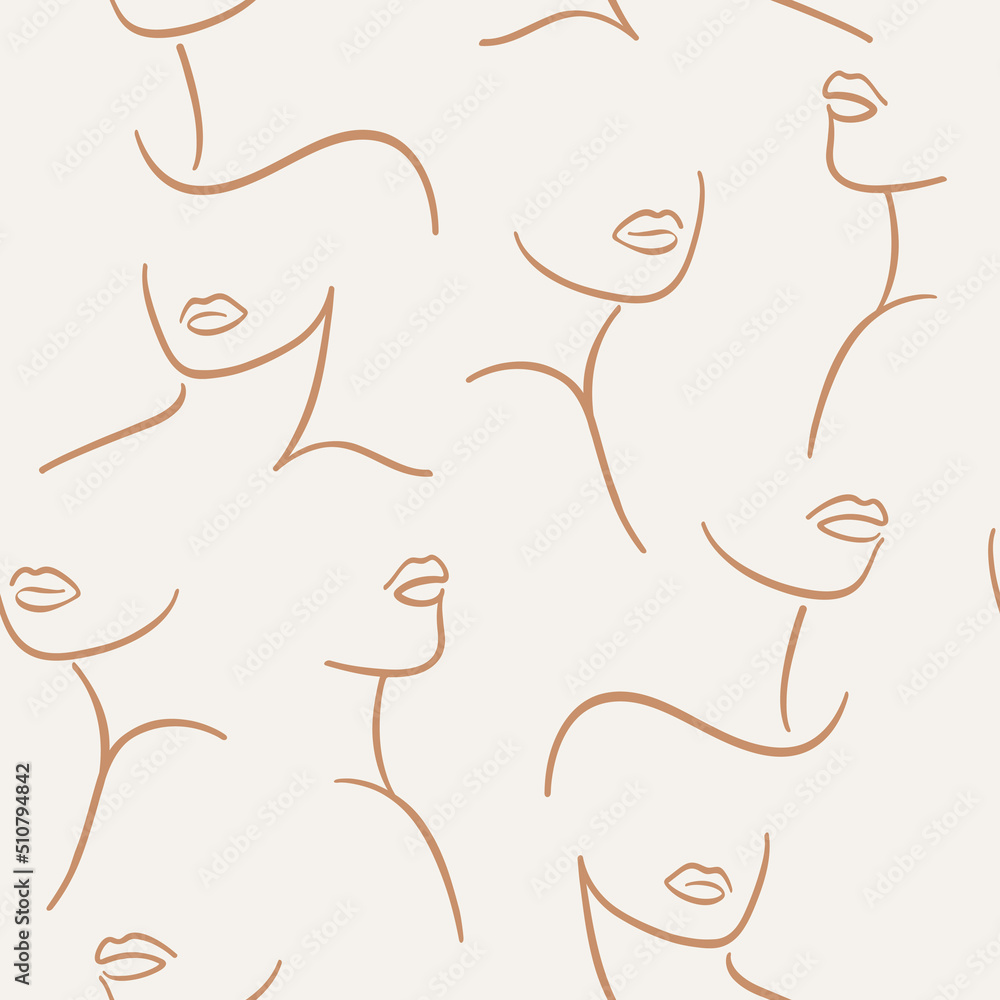 Simple seamless pattern with silhouette of lips and neck. Vector contour illustration for beauty salon, cosmetics. Simple seamless pattern with silhouette of lips and neck. Vector contour illustration for beauty salon, cosmetics.