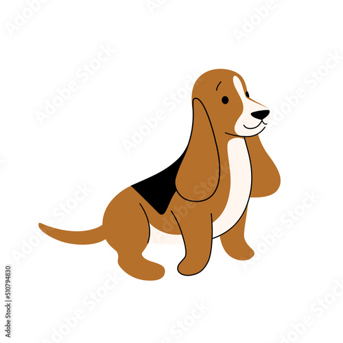 Basset hound. Cute dog character. Vector illustration in cartoon style for poster  postcard.