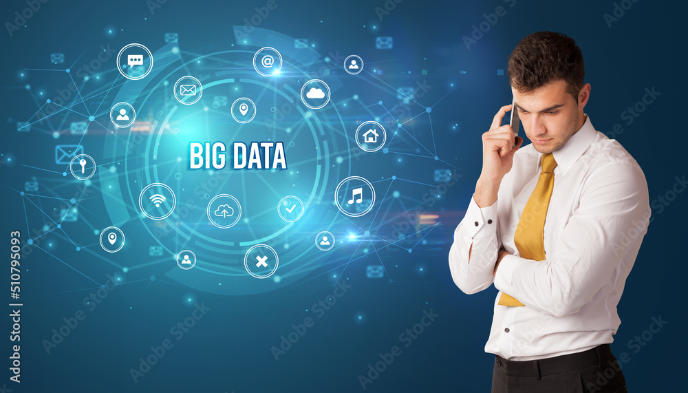 Businessman thinking about modern technology Businessman thinking about modern technology