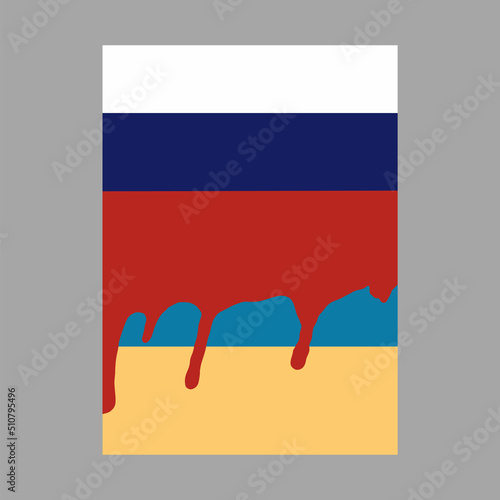russian and Ukrainian flag with red flowing.image on a gray background.vector illustration.russian aggression against Ukraine.genocide.no war.modern typography design for poster,banner,web design,etc