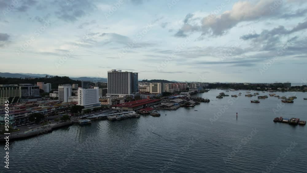 Kota Kinabalu, Sabah Malaysia – June 14, 2022: The Waterfront and Esplanade Area of Kota Kinabalu City Centre Kota Kinabalu, Sabah Malaysia – June 14, 2022: The Waterfront and Esplanade Area of Kota Kinabalu City Centre