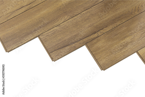 Laminate or parquet boards isolated. Wood floor with texture and wood pattern on a white background. 