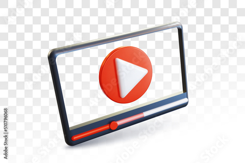 Minimal video player or media player interface in perspective view, social media concept. Realistic 3D vector illustration on transparent background