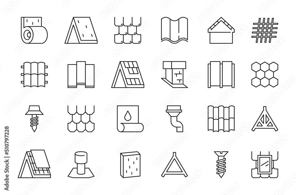 Roofing symbols. Housetop construction materials waterproof architectural objects garish vector stylized roofing pictures Roofing symbols. Housetop construction materials waterproof architectural objects garish vector stylized roofing pictures