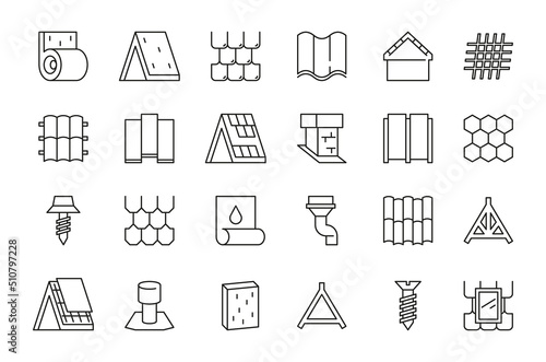 Roofing symbols. Housetop construction materials waterproof architectural objects garish vector stylized roofing pictures