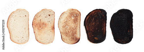 Print op canvas slices of bread at different stages of toasting with last one completely burnt i