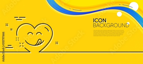 Yummy smile line icon. Abstract yellow background. Emoticon with tongue sign. Comic heart symbol. Minimal yummy smile line icon. Wave banner concept. Vector