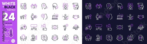 Romantic talk, Hold t-shirt and Biometric eye line icons for website, printing. Collection of Friends chat, Customer satisfaction, Financial app icons. Idea, Difficult stress. Vector