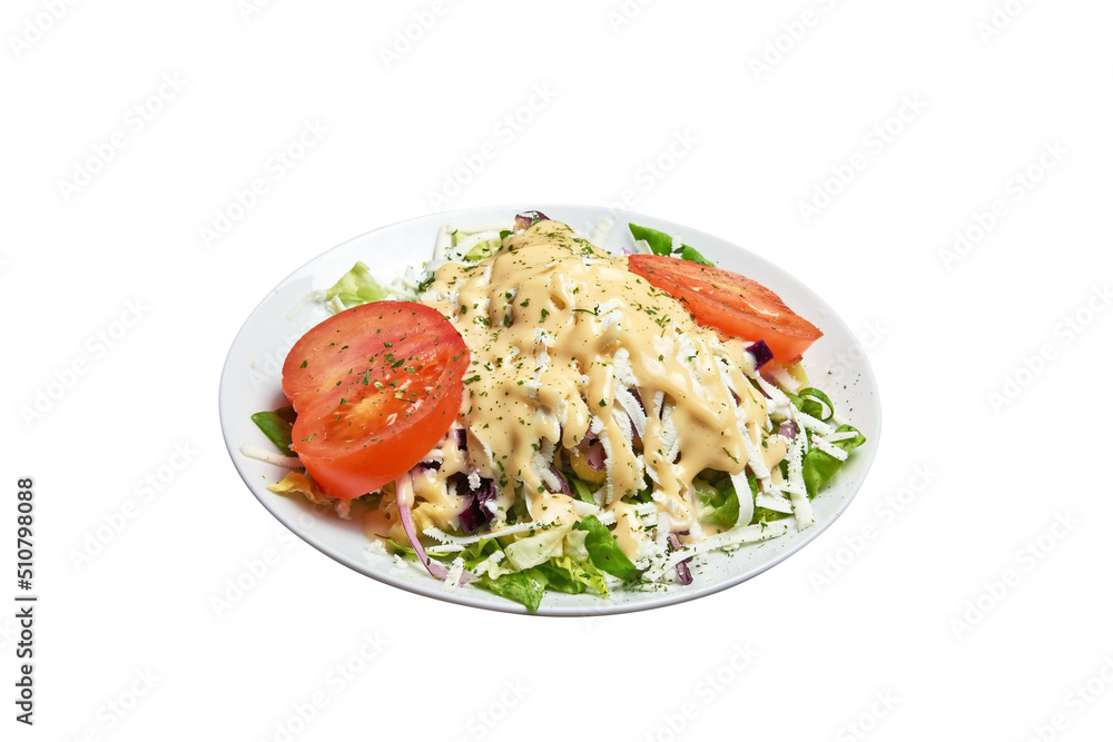 White plate with mediterranean salad Isolated White plate with mediterranean salad Isolated