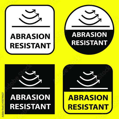 Abrasion resistant sign for sticker print. Product information vector sign or tag.