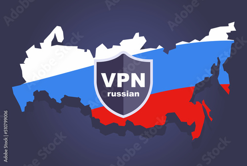 vpn icon and maps of russia. bypass Internet blocking restrictions. flat vector illustration.