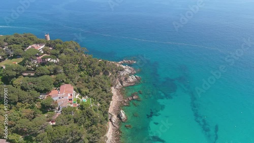 Wallpaper Mural Lloret de Mar, Spain: Aerial view of famous resort town on Costa Brava near Barcelona, Fenals Beach (Playa de Fenals), turquoise waters of Mediterranean Sea - landscape panorama of Europe from above Torontodigital.ca