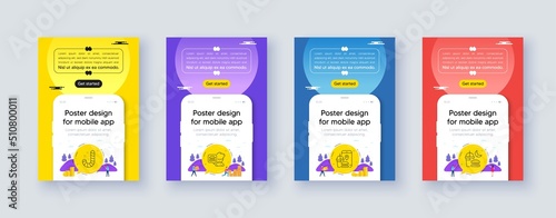 Simple set of Food app, Candy and Chef line icons. Poster offer design with phone interface mockup. Include Night eat icons. For web, application. Meal order, Lollypop, Burger. Junk food. Vector