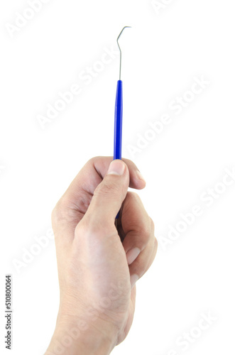 hand with scraper on white background