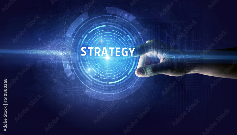 Hand touching business concept button Hand touching business concept button
