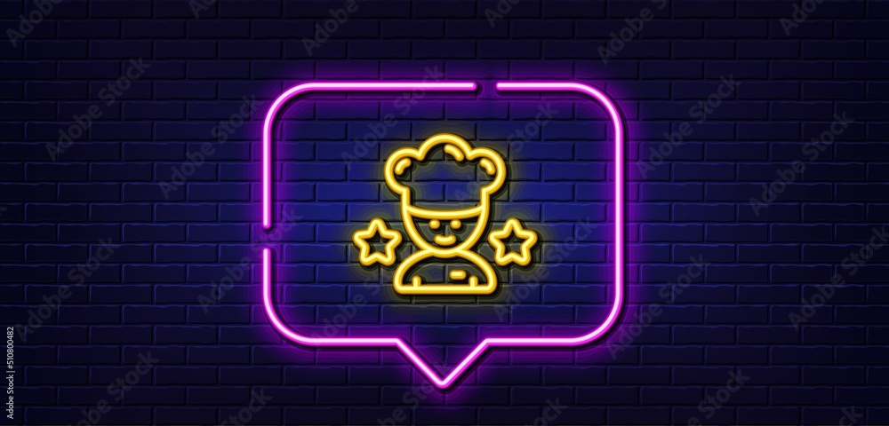 Neon light speech bubble. Best chef line icon. Stars ranking sign. Rating symbol. Neon light background. Best chef glow line. Brick wall banner. Vector Neon light speech bubble. Best chef line icon. Stars ranking sign. Rating symbol. Neon light background. Best chef glow line. Brick wall banner. Vector