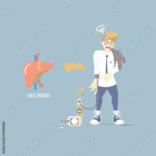 alcoholism drunk man vomiting, having dizziness, holding bottle of alcohol, health care disease, alcoholic, liver cirrhosis, hepatic concept,flat vector illustration cartoon character design clip art