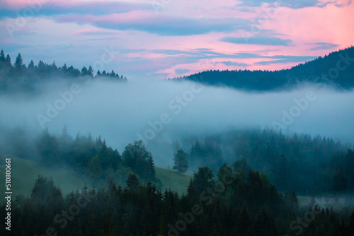 Foggy landscape between the mountains early in the morning © sebi_2569