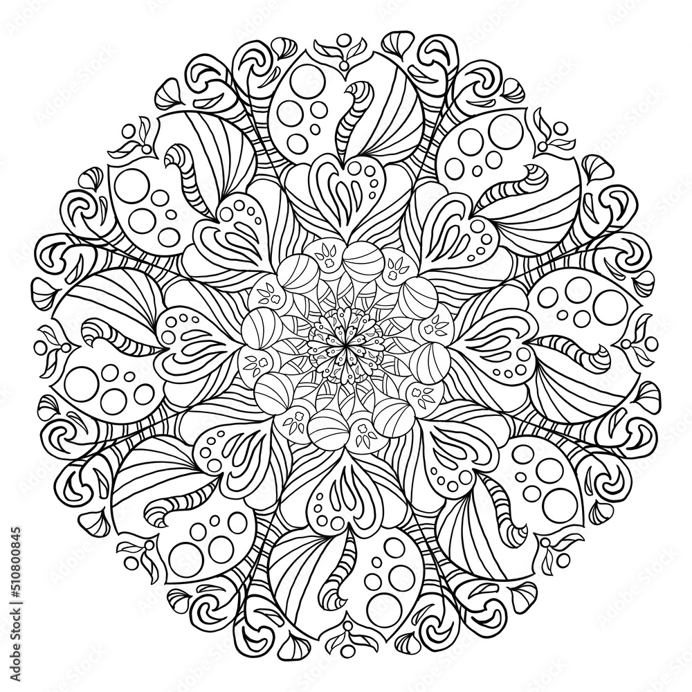 Fototapeta premium Mandala style pattern, black line for painting.