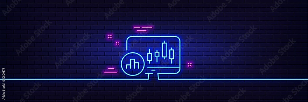Neon light glow effect. Candlestick chart line icon. Analytics graph sign. Market analytics symbol. 3d line neon glow icon. Brick wall banner. Candlestick chart outline. Vector Neon light glow effect. Candlestick chart line icon. Analytics graph sign. Market analytics symbol. 3d line neon glow icon. Brick wall banner. Candlestick chart outline. Vector