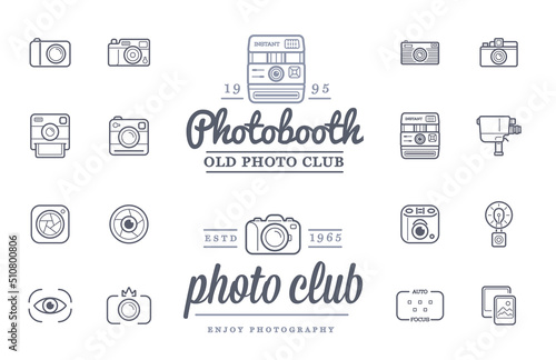 Set of Vintage Vector Photo, Video Camera Signs, Elements and Icons.