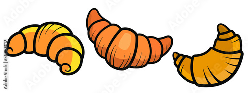 Vector image of croissants on a light background. Drawing lines in color.