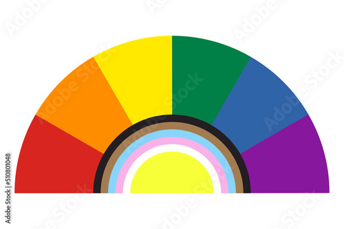 Rainbow icon with colors sector style. Black and brown stripes. Pride flag community. Vector illustration