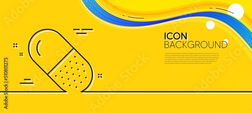 Capsule pill line icon. Abstract yellow background. Medical drugs sign. Pharmacy medication symbol. Minimal capsule pill line icon. Wave banner concept. Vector