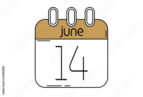 Day 14 calendar template for the month of June. Calendar page for June days.