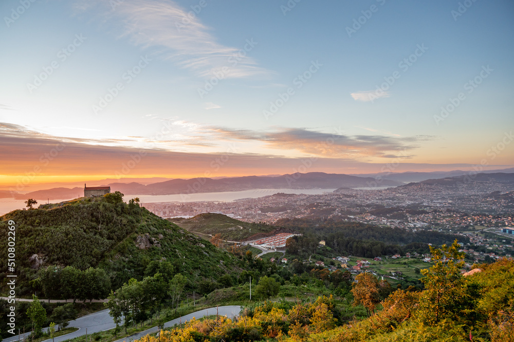View of Mount Alba at sunset from the viewpoint of Mount Cepudo in Vigo, Valladares.