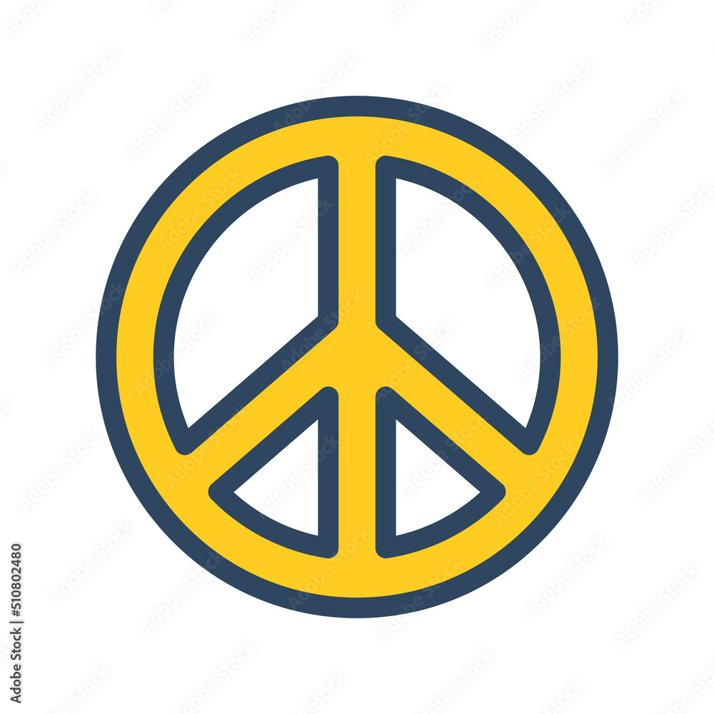 Vector yellow peace symbol. Hippie peace sign. Outline. Vector yellow peace symbol. Hippie peace sign. Outline.