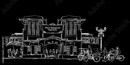 Free hand sketch of Beringharjo market, Yogyakarta city, Indonesia. vector illustration photo