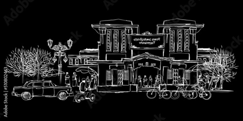 Free hand sketch of Beringharjo market, Yogyakarta city, Indonesia. vector illustration