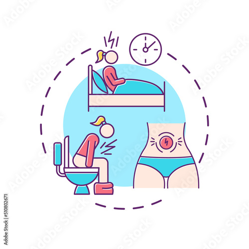 Painful symptoms of PMS concept icon for light theme. Women monthly period. Female health. Premenstrual syndrome issues abstract idea thin line illustration. Isolated outline drawing