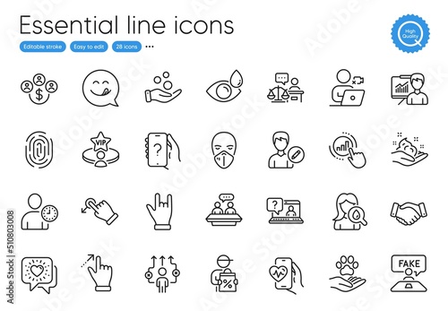 Business way, Touchscreen gesture and Graph chart line icons. Collection of Horns hand, Delivery discount, Eye drops icons. Time management, Donation money, Faq web elements. Vip table. Vector