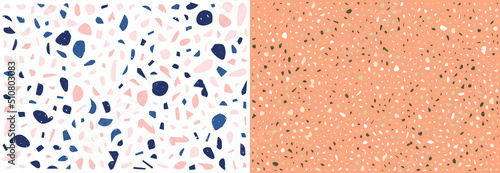 Set of Terrazzo Floor Texture. Classic italian floor composed of natural stone, granite, quartz, marble, glass and concrete. Seamless pattern.