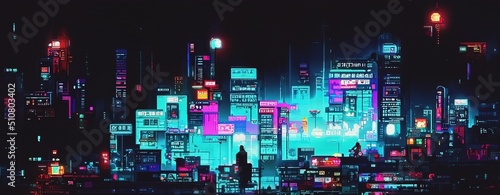 Obraz na plátně Cyberpunk neon city street at night