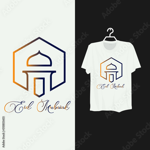 Ramadan or Eid Mubarak T-shirt Design with Mosque Vector or t shirt design vector 