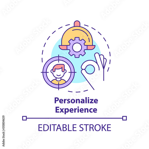 Personalize experience concept icon. Making restaurant successful abstract idea thin line illustration. Custom meals. Isolated outline drawing. Editable stroke. Arial, Myriad Pro-Bold fonts used