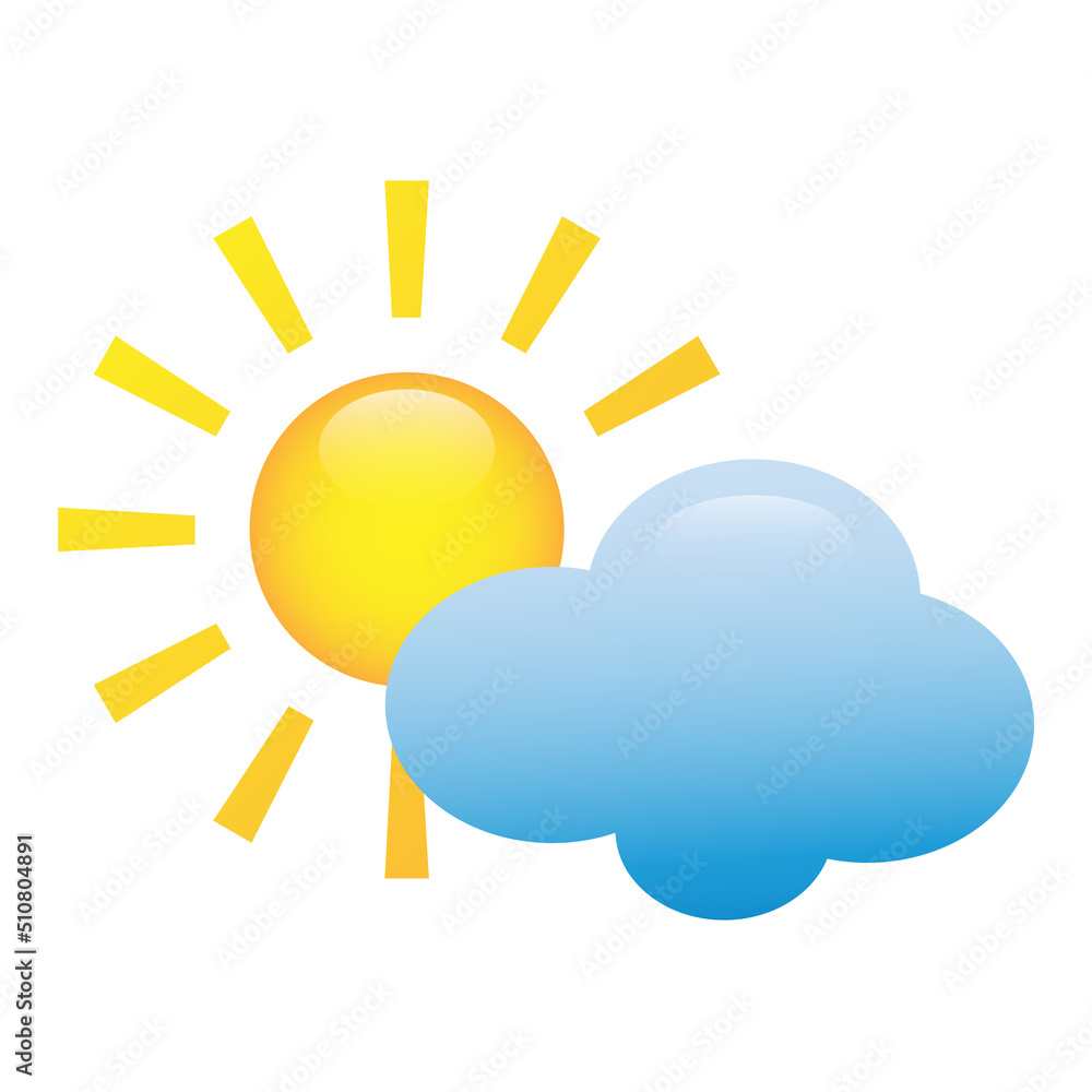 Sun and cloud weather web icon, meteorology shapes sign. Weather forecast vector icon. Sun and cloud weather web icon, meteorology shapes sign. Weather forecast vector icon.
