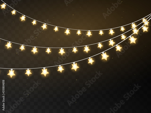 Christmas holiday lights on a transparent background.A lot of glowing light bulbs. Garlands, Christmas decorations. Vector