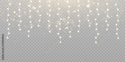 Christmas holiday lights on a transparent background.A lot of glowing light bulbs. Garlands, Christmas decorations. Vector