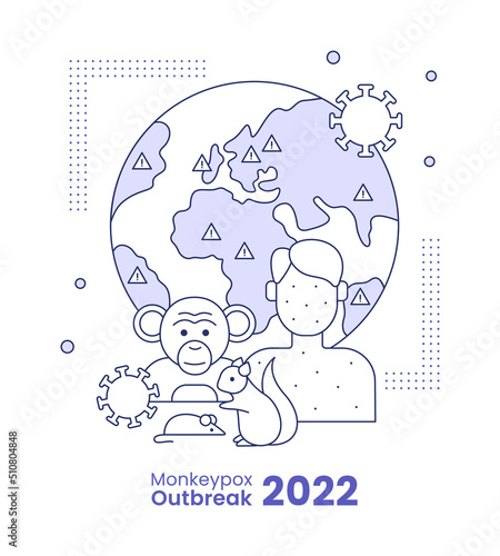 Monkeypox outbreak concept. Vector line illustration isolated on a white background.