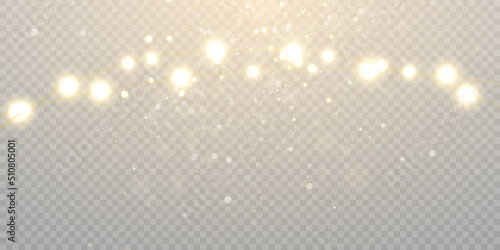 Light gold background with bokeh, falling golden sparks, dusty glitter with blur effect for the design of cards, invitations, congratulations, presentations.