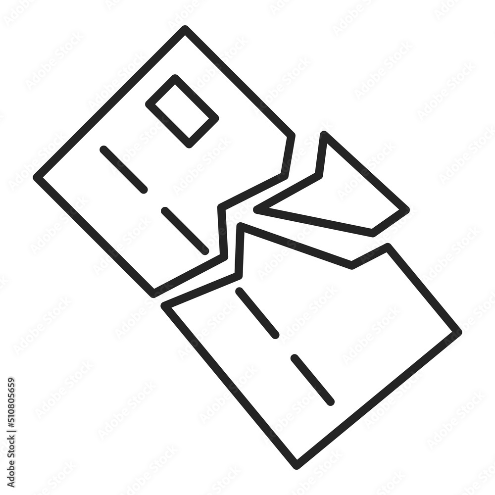 Broken credit card vector isolated. Line icon of a torn plastic card. Financial crisis, poverty and bankruptcy. Broken credit card vector isolated. Line icon of a torn plastic card. Financial crisis, poverty and bankruptcy.