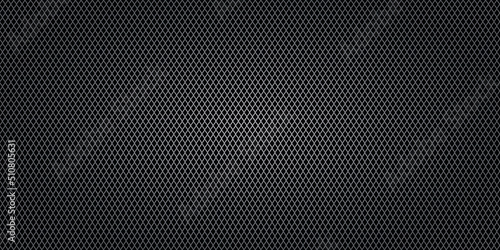 Black metallic abstract background, perforated steel mesh. Dark mockup for cool banners, vector illustration.