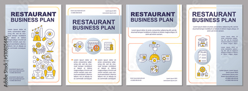 Small restaurant business plan grey brochure template. Management. Leaflet design with linear icons. Editable 4 vector layouts for presentation, annual reports. Arial, Myriad Pro-Regular fonts used
