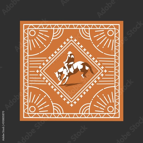 illustration vector of bandana design,cowboy riding horse,perfect for print,etc.