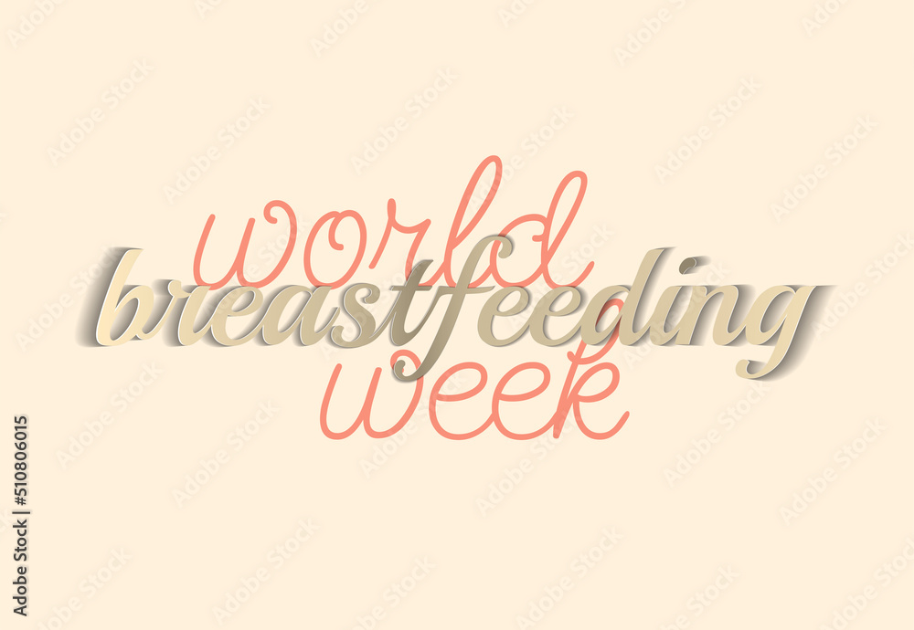 vector illustration. paper cut out postcard . worldbreastfeedingweek. written and slanted text cut out of paper